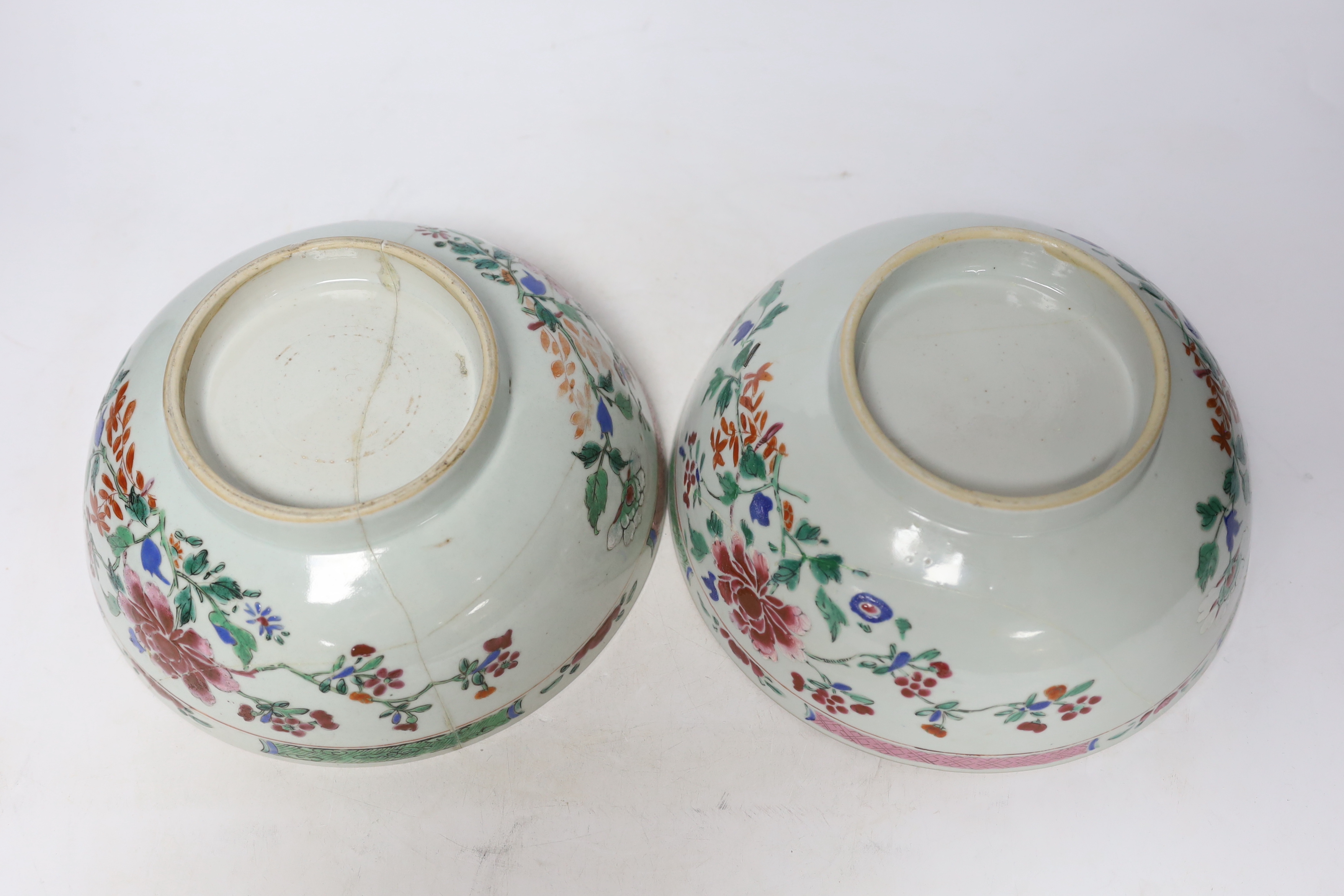 Two 18th century Chinese export famille rose bowls, 23.5cm diameter